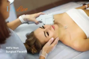 Woman having Hi-Fu to reduce wrinkles Cirencester.