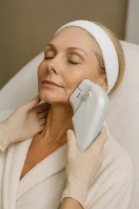 Woman receiving HIFU non surgical facelift treatment Cirencester