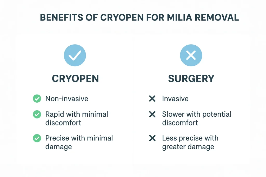 Benefits of cryopen for milia removal Cirencester compared to surgical treatments.